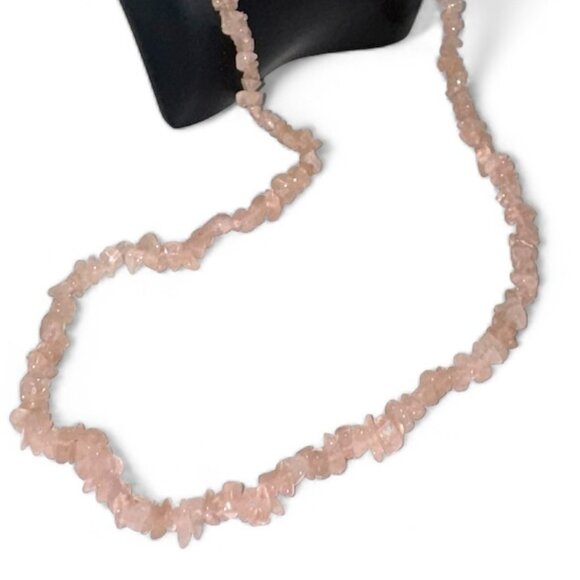 Natural Pink Rose Quartz Chips Beads Long Necklace - Picture 3 of 4